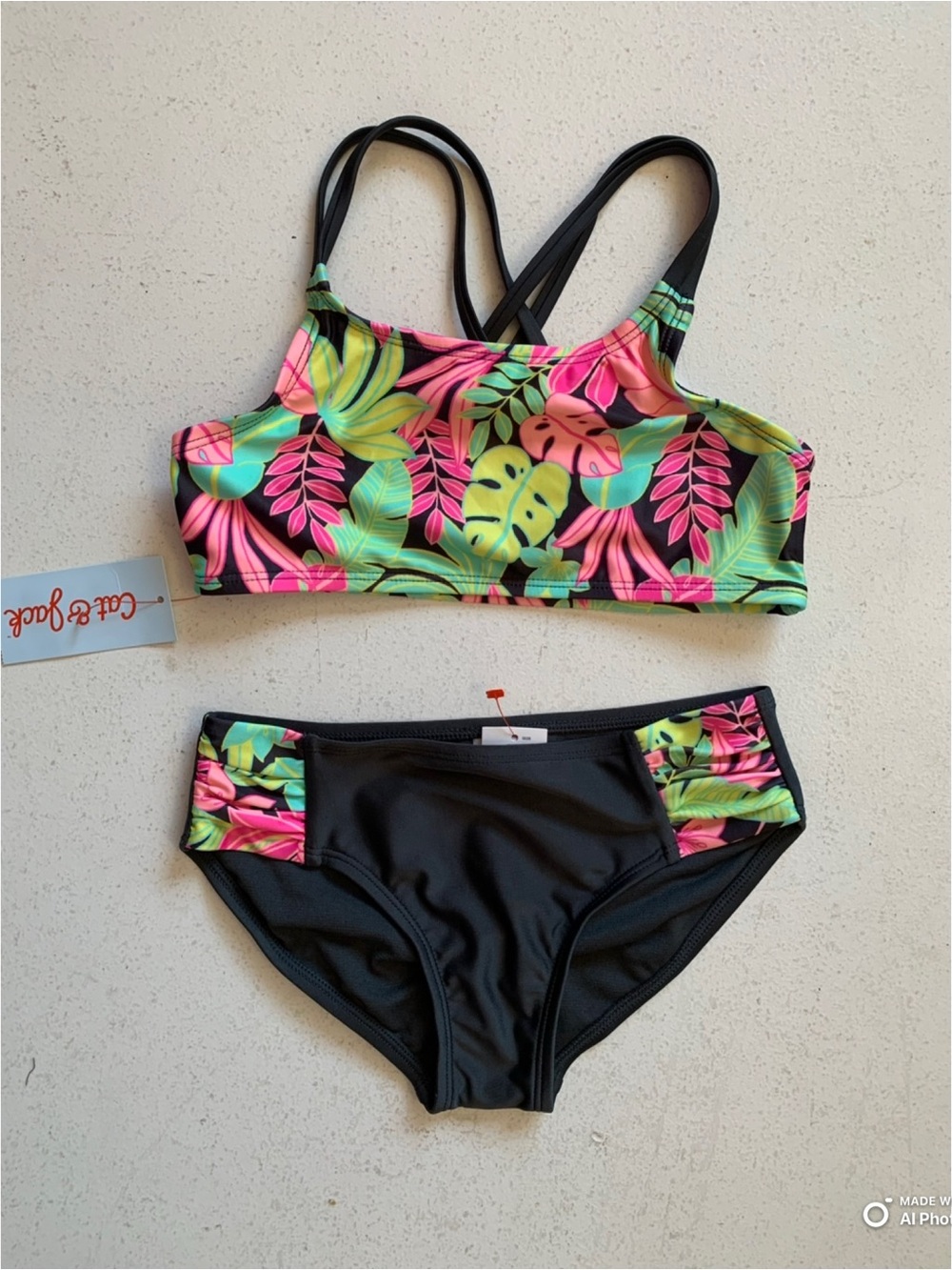 Cat & Jack Girl’s Tropical Floral Bikini Set Swimsuit Size Small NWT Beach
